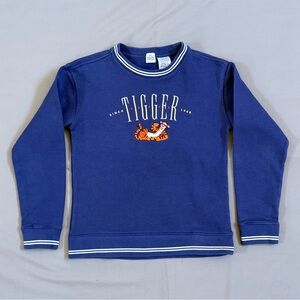 Disney Parks Tigger Winnie's The Pooh Navy Blue Crewneck‎ Sweater Sz Youth Large
